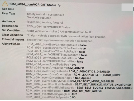 Tesla RCM_a094 alert (Remote diagnosis and support to clear)
