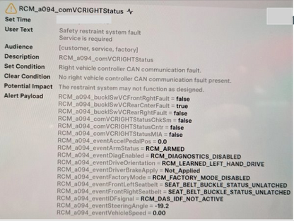 Tesla RCM_a094 alert (Remote diagnosis and support to clear)