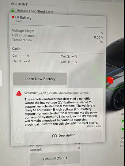Close Tesla 16V Low Voltage Battery "MOSFET"