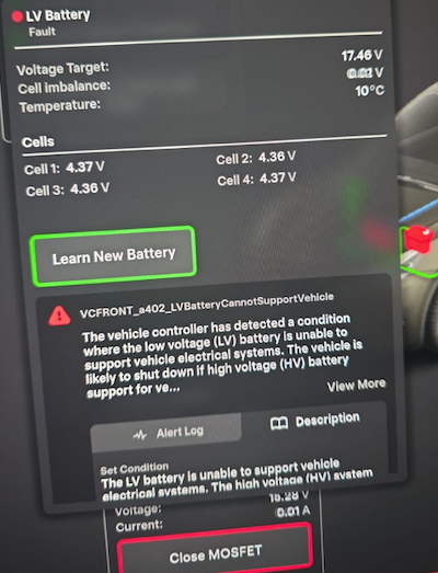 Close Tesla 16V Low Voltage Battery "MOSFET"