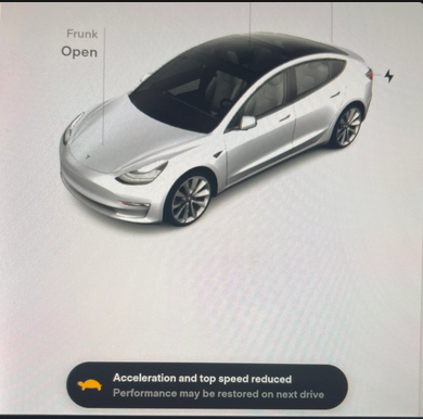 Tesla "Acceleration and top speed reduced" alert clear