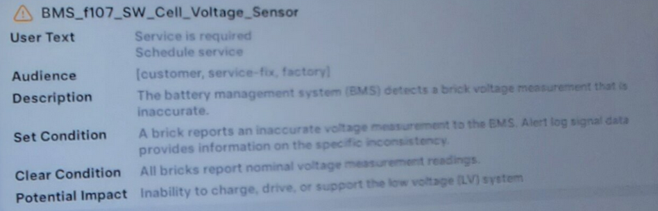 Tesla BMS_w107, BMS_f107 alert clear