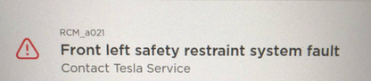 Tesla "Front passenger safety restraint system fault" alert clear